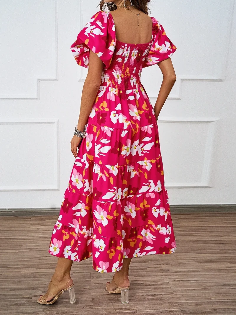 Robe été florale épaules dénudées midi