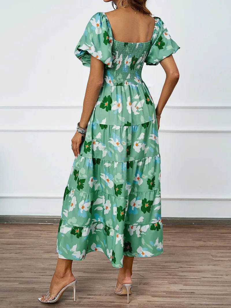 Robe été florale épaules dénudées midi