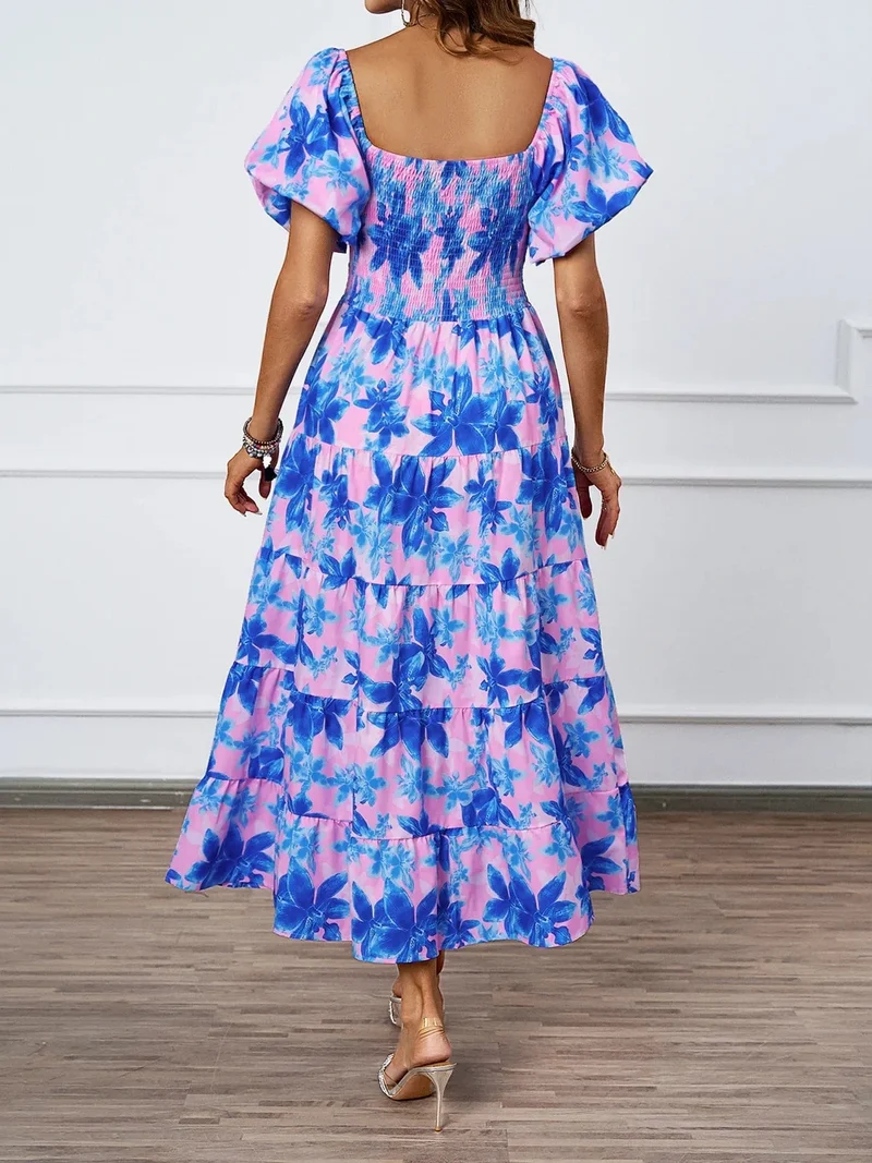 Robe été florale épaules dénudées midi