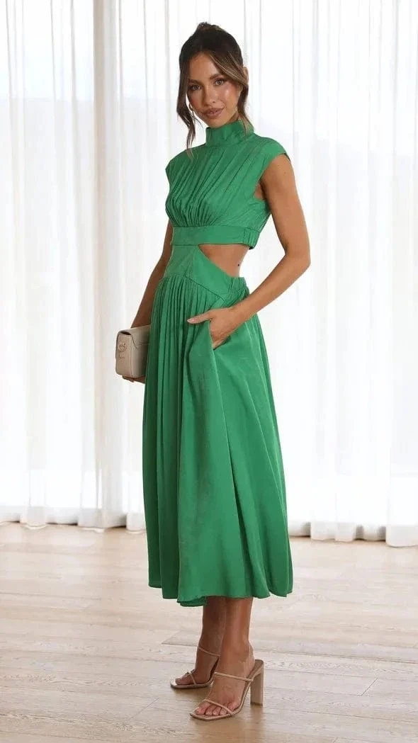 Robe de soirée midi fluide col halter