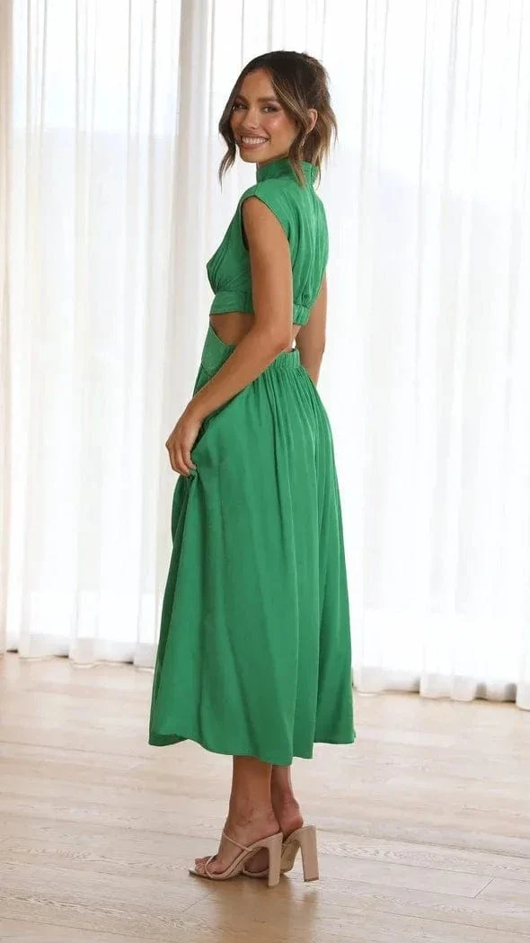Robe de soirée midi fluide col halter