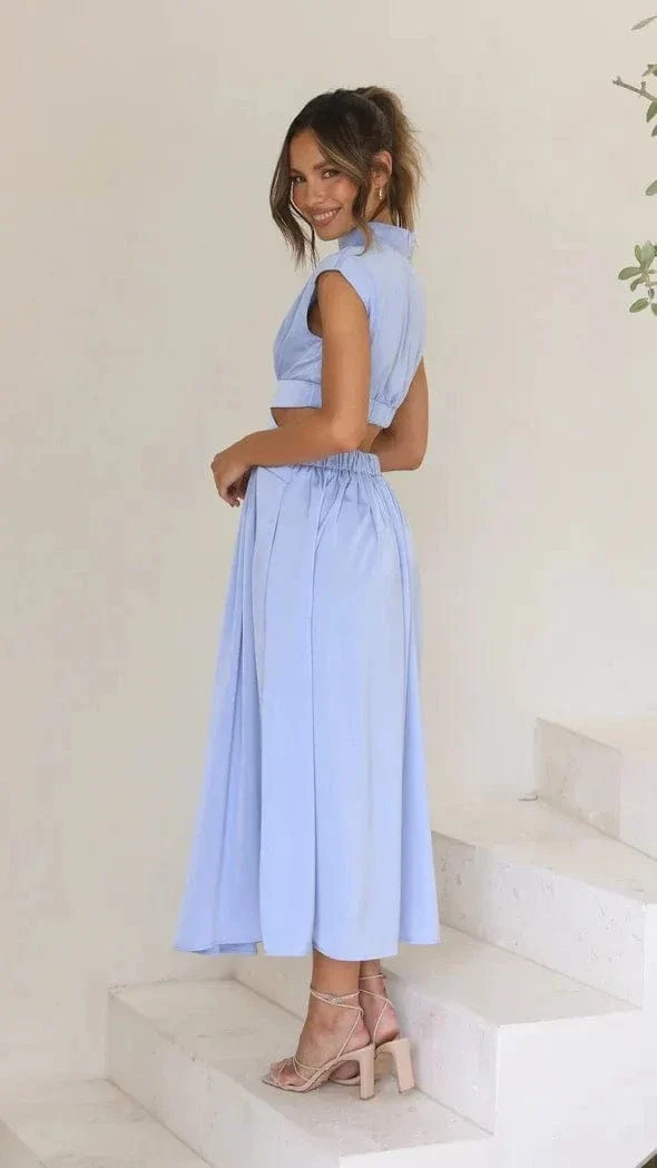 Robe de soirée midi fluide col halter