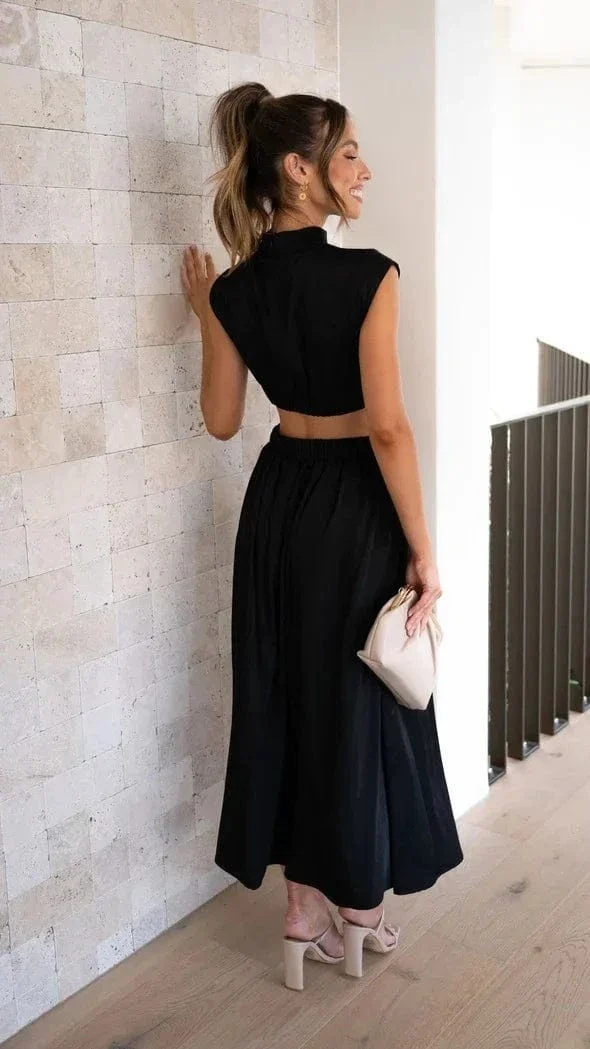 Robe de soirée midi fluide col halter