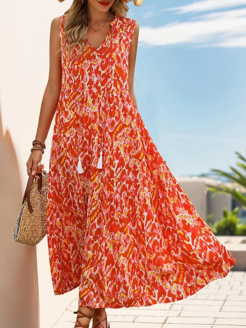 Robe de plage fleurie sans manches
