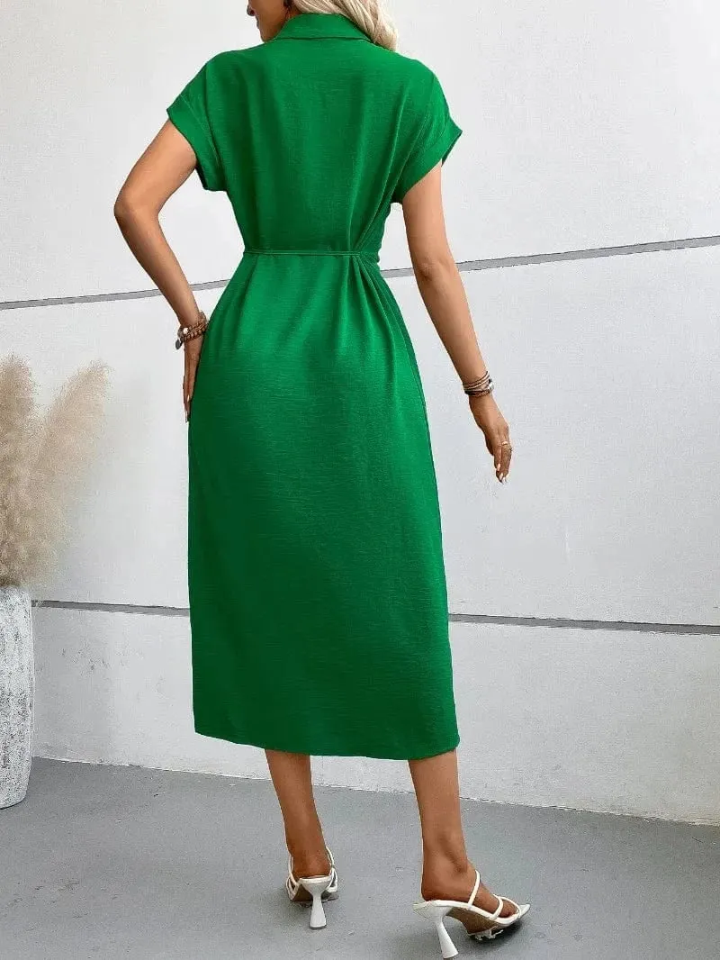 Robe chemise midi manches courtes