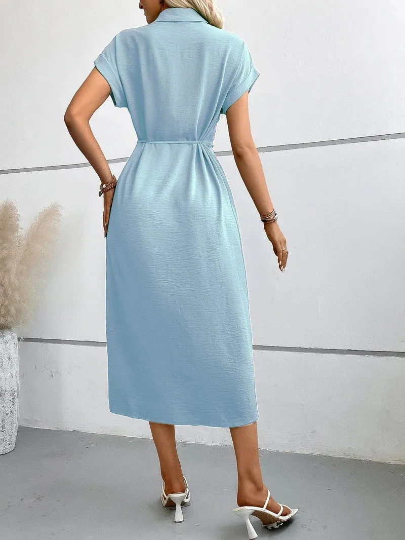 Robe chemise midi manches courtes