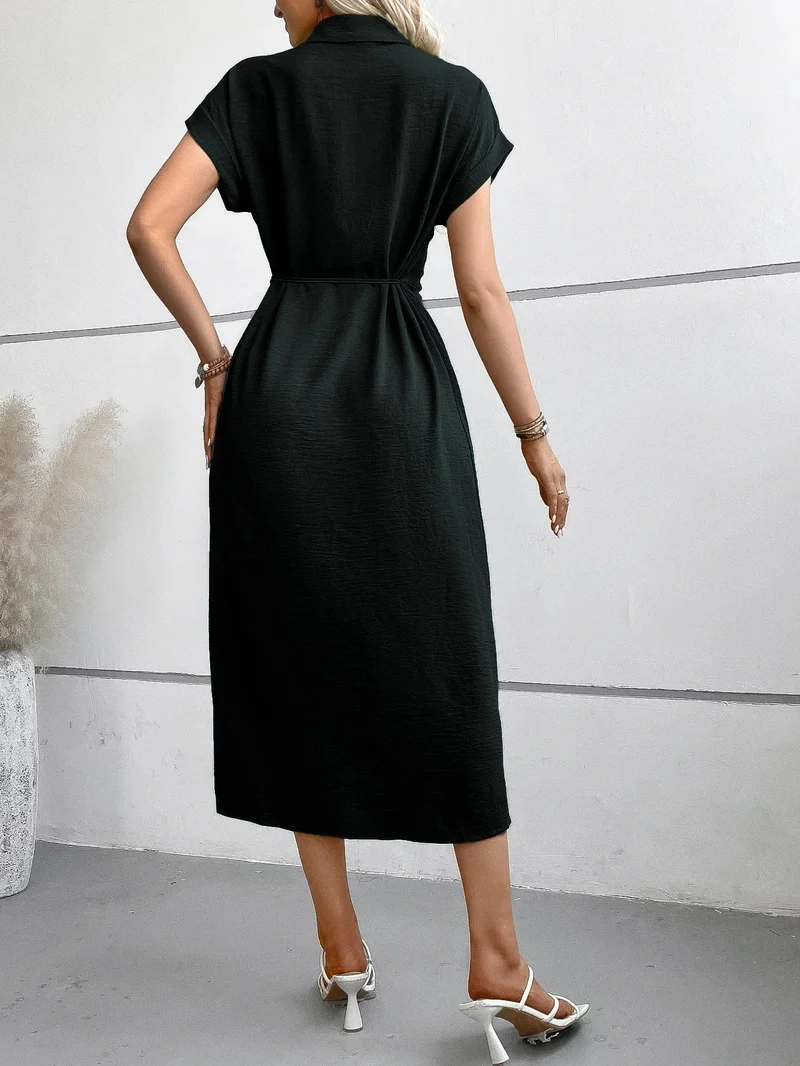 Robe chemise midi manches courtes