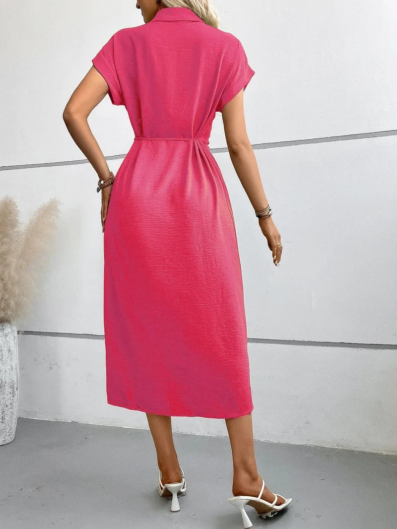 Robe chemise midi manches courtes
