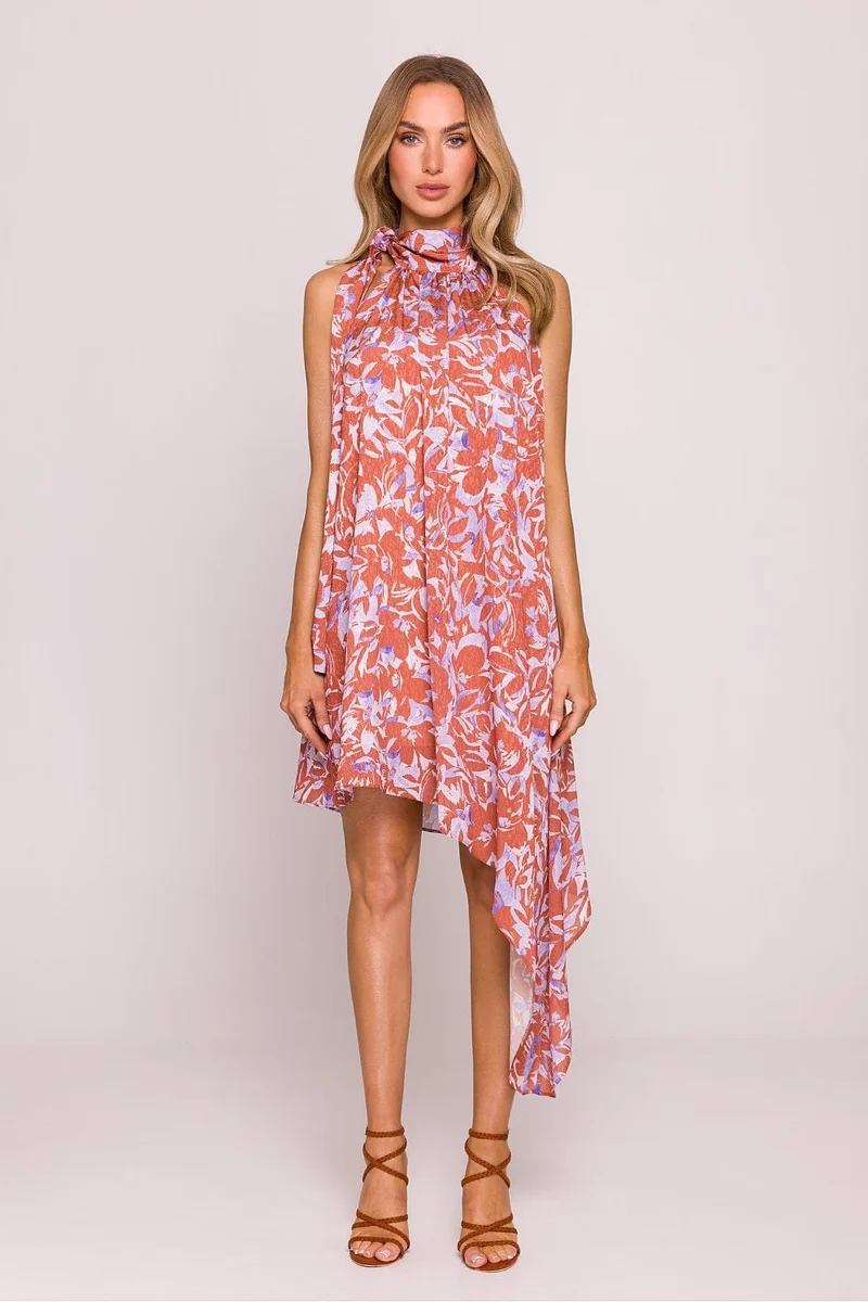 Robe d'été asymétrique fleurie sans manches