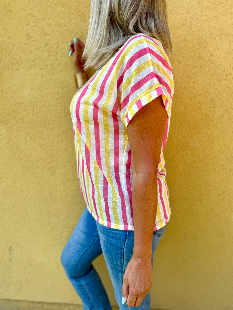Teeshirt rayé Sofiano jaune et rose