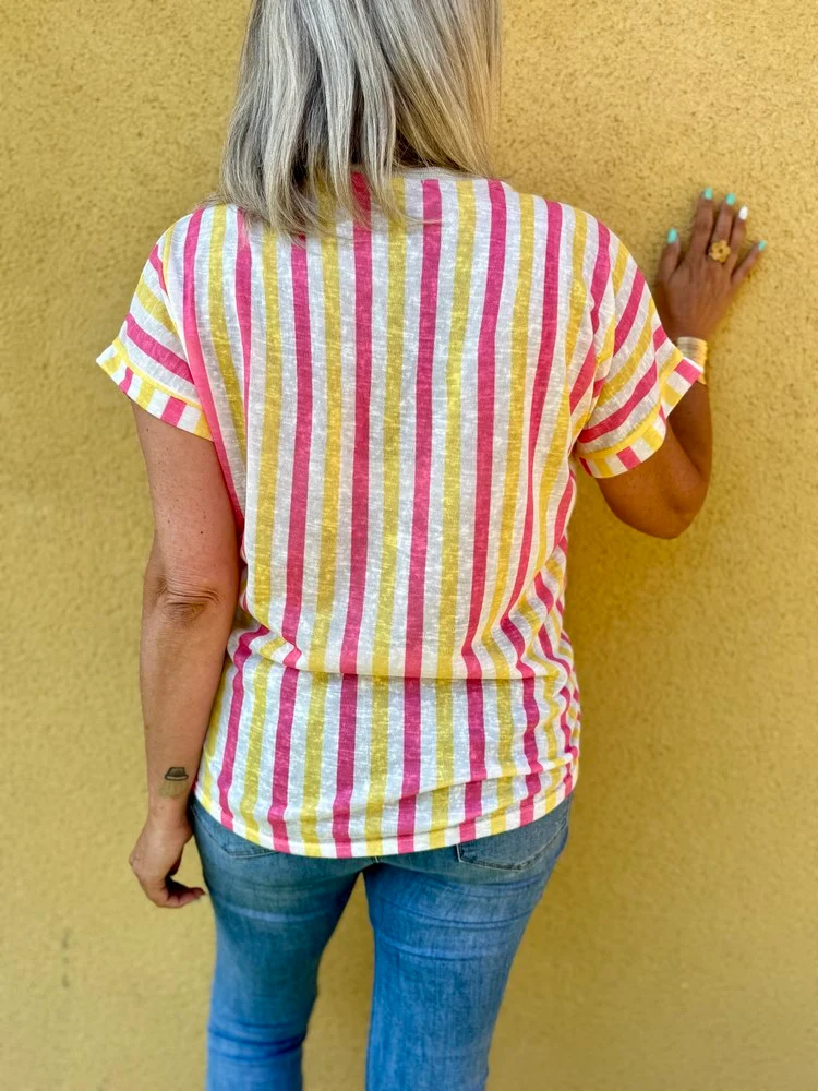 Teeshirt rayé Sofiano jaune et rose
