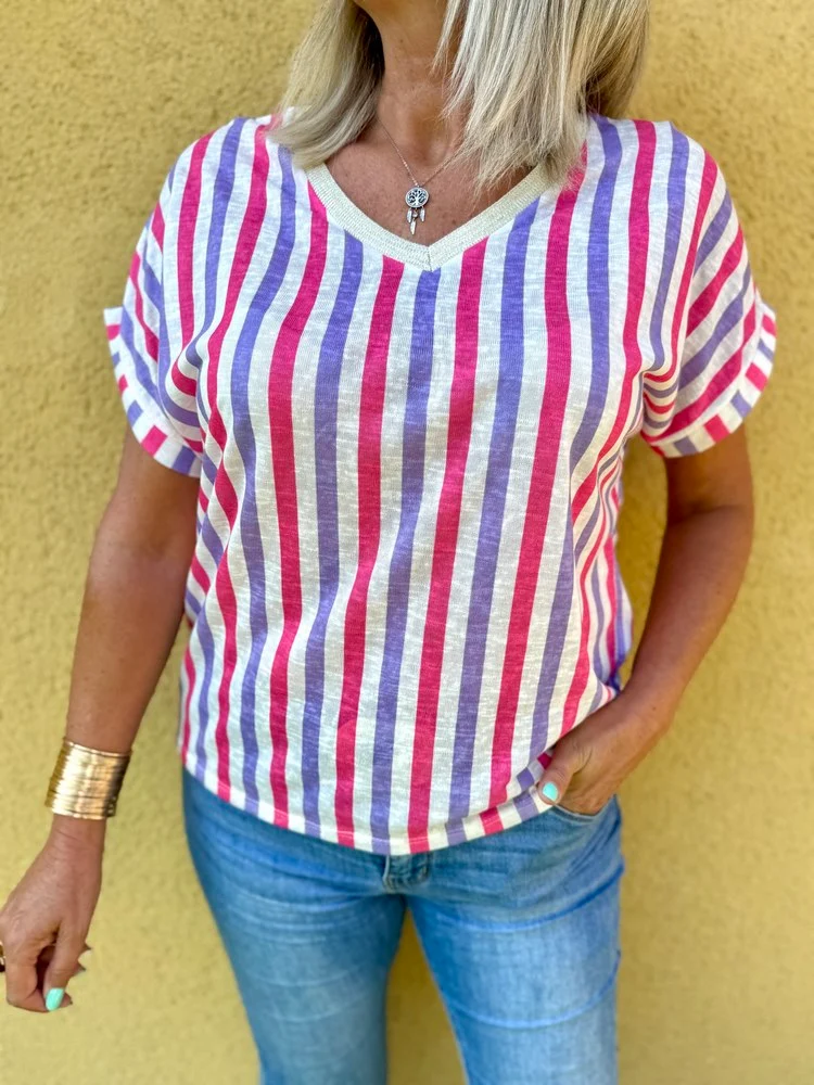 Teeshirt rayé Sofiano lilas et rose