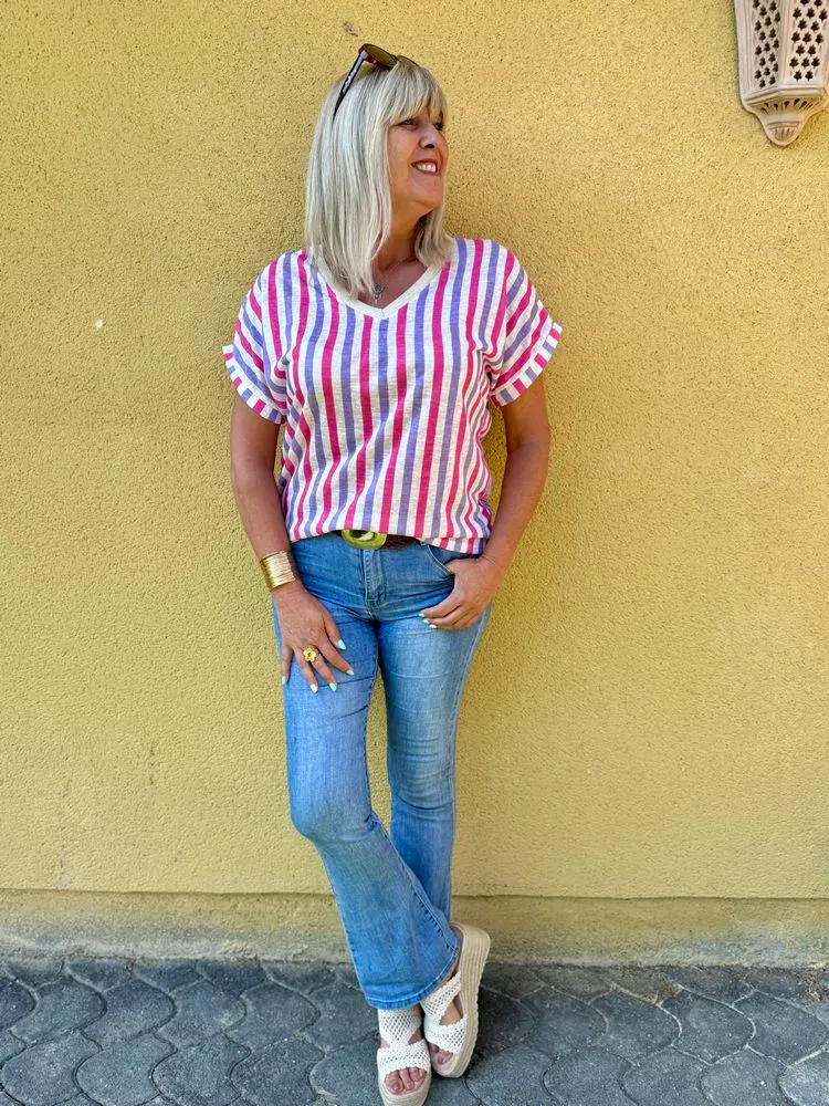 Teeshirt rayé Sofiano lilas et rose