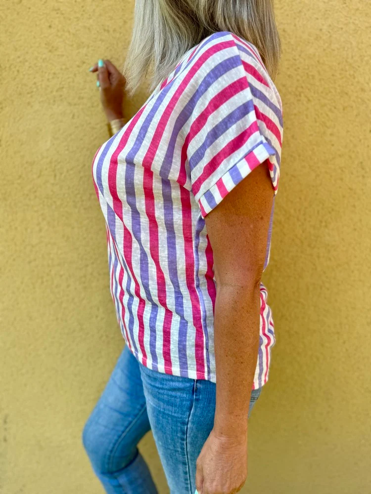 Teeshirt rayé Sofiano lilas et rose