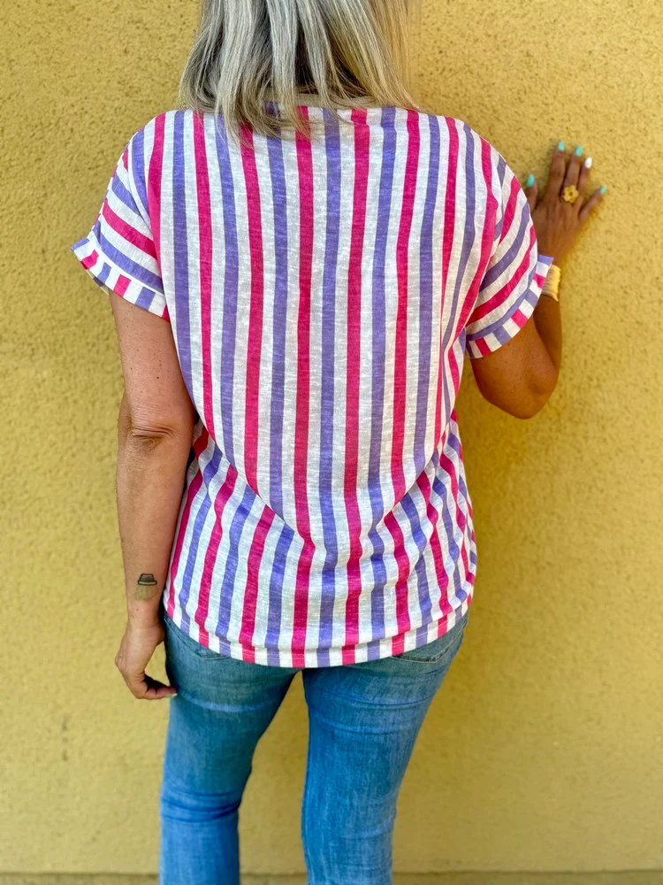 Teeshirt rayé Sofiano lilas et rose