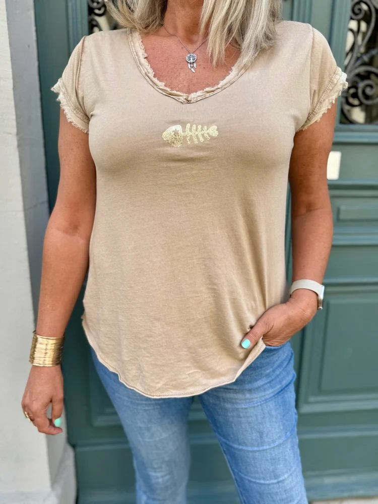 Teeshirt Poisson camel clair