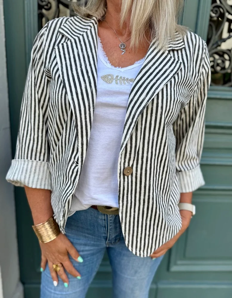 Veste tailleur coton et lin Alina gris anthracite