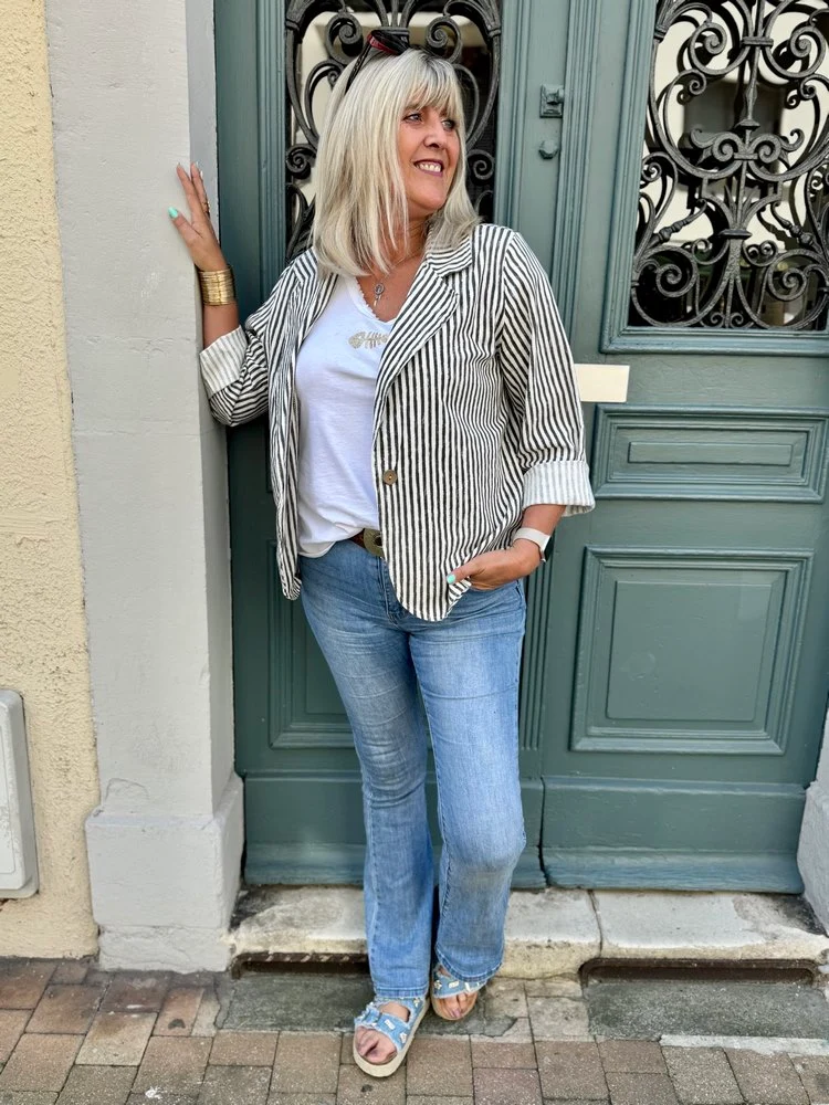 Veste tailleur coton et lin Alina gris anthracite