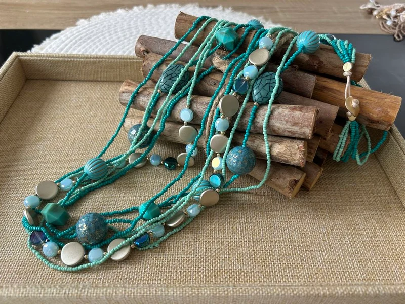 Collier sautoir 7 rangs turquoise