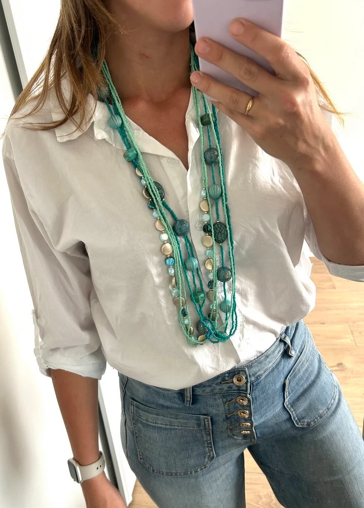 Collier sautoir 7 rangs turquoise