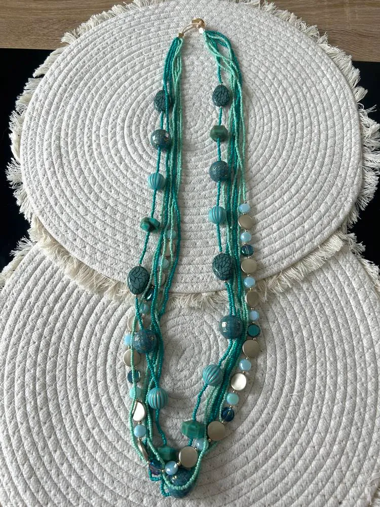 Collier sautoir 7 rangs turquoise