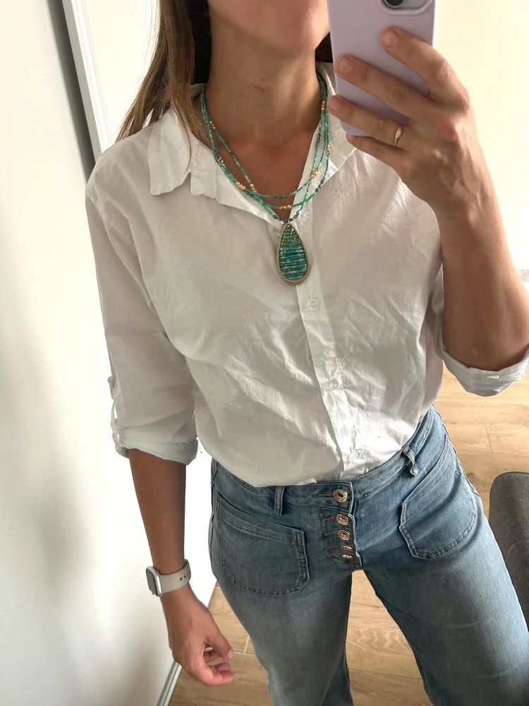 Collier Goutte en perles bleu vert