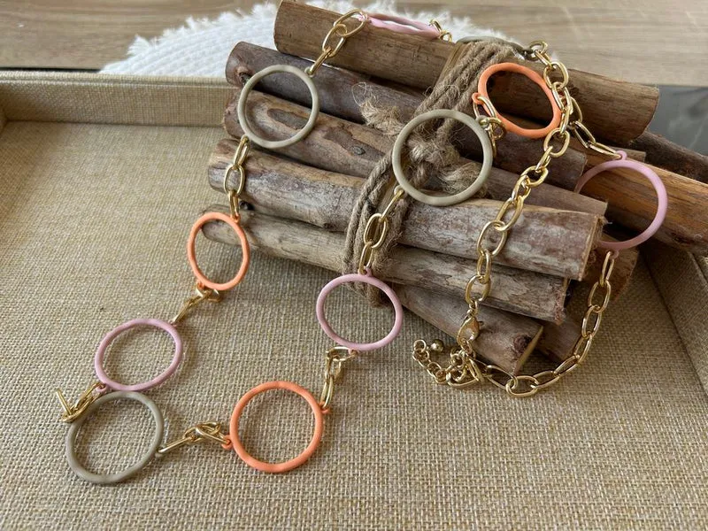 Collier sautoir Anneaux saumon