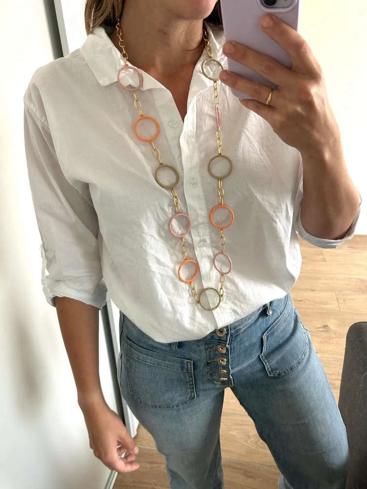 Collier sautoir Anneaux saumon