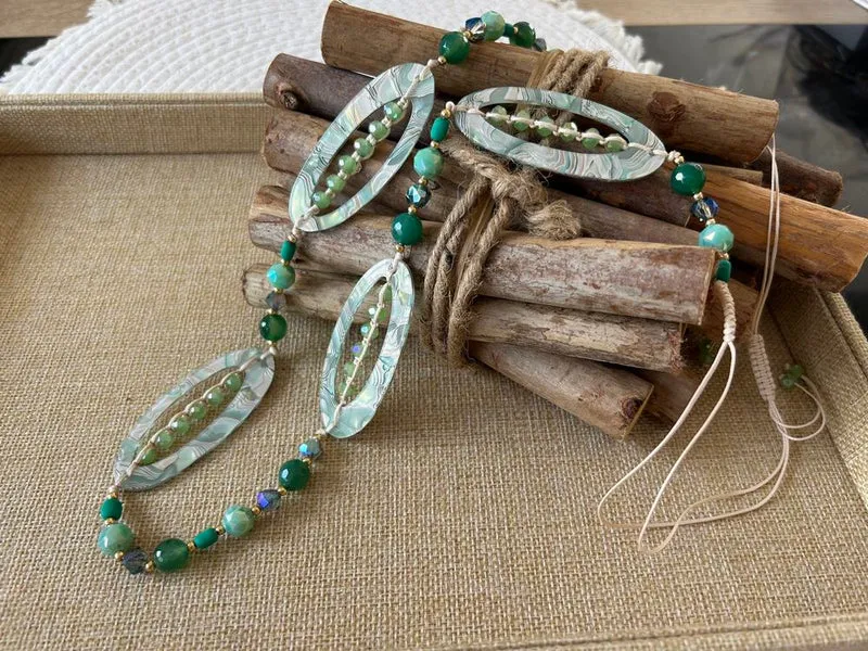 Collier sautoir Ovales vert