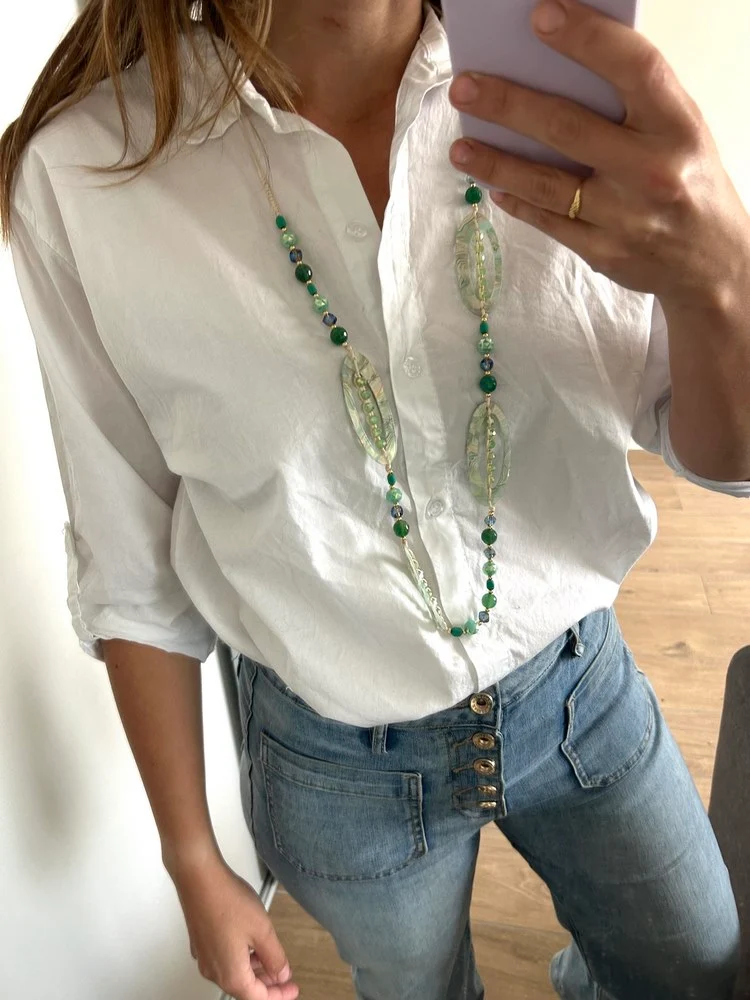 Collier sautoir Ovales vert