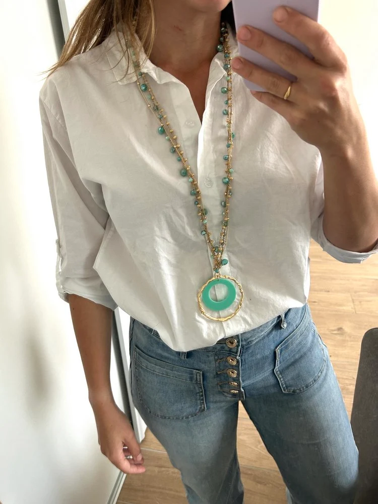 Collier sautoir Anneau vert d’eau