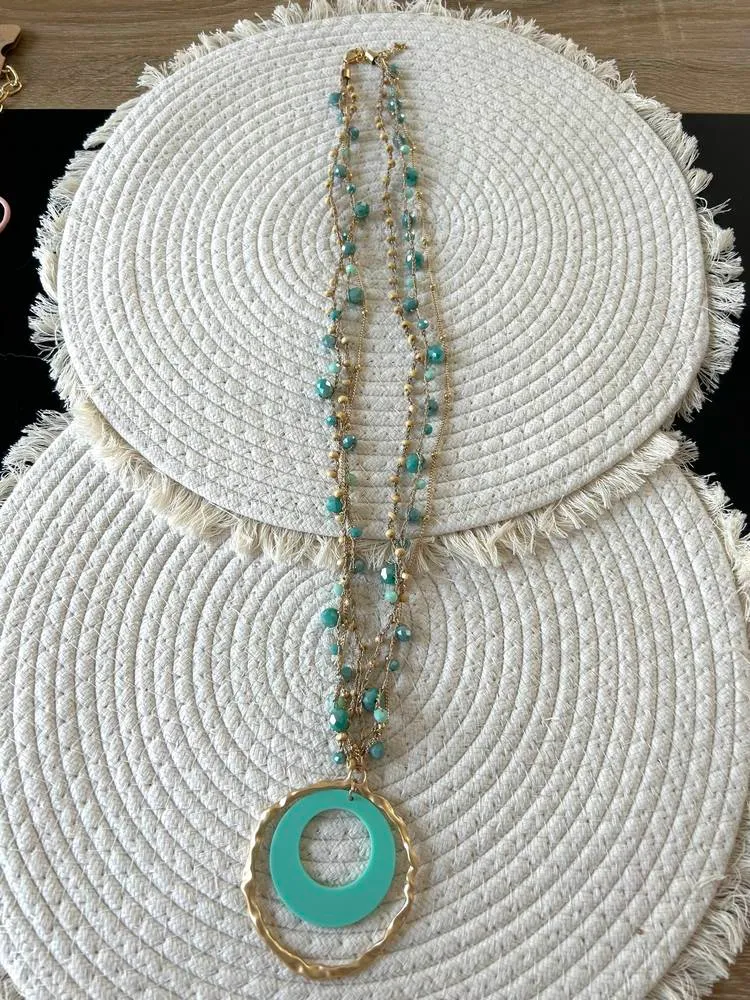 Collier sautoir Anneau vert d’eau