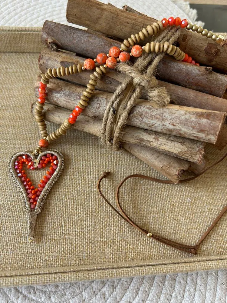 Collier Coeur corail
