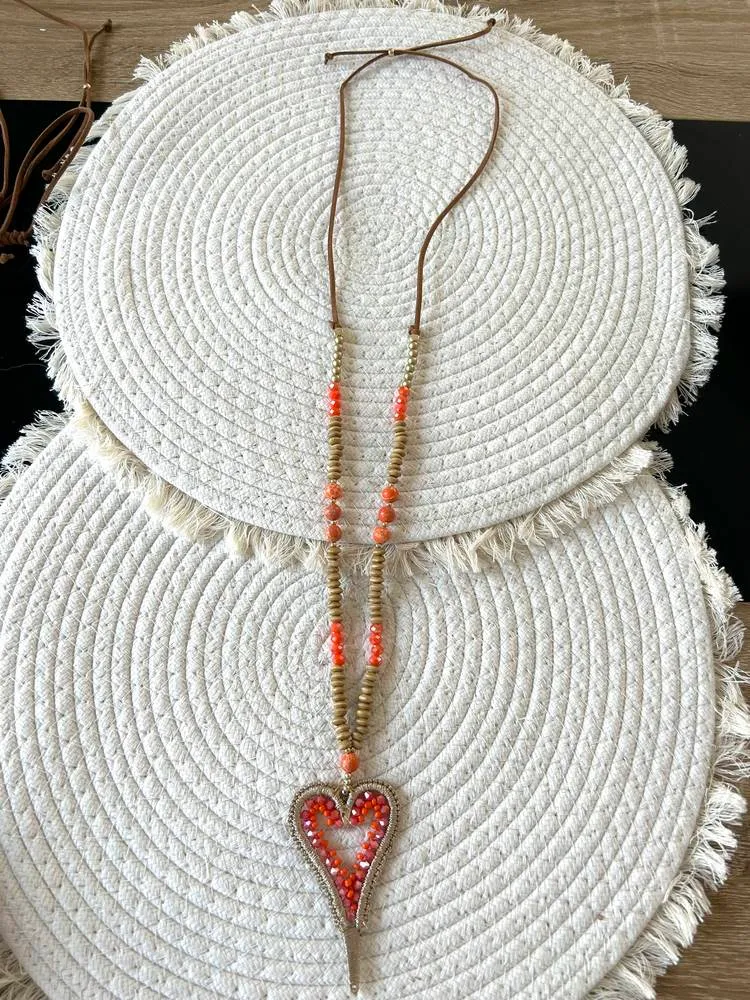 Collier Coeur corail