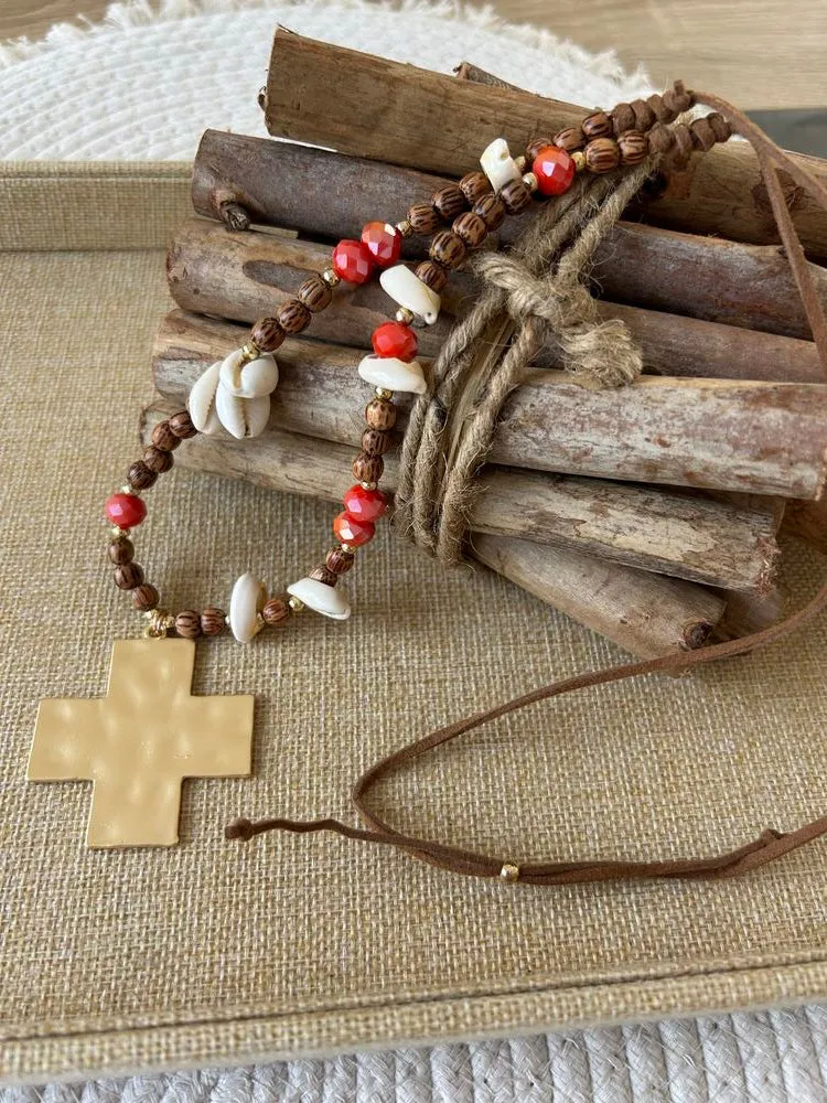 Collier Croix corail