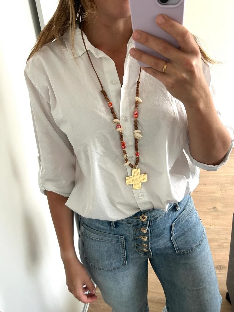 Collier Croix corail