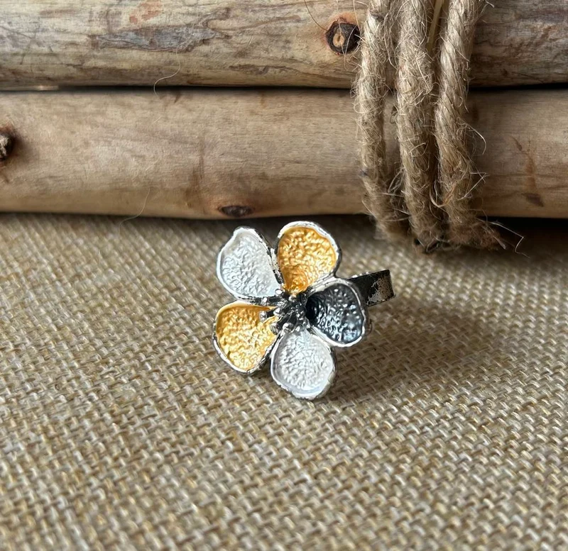 Bague Fleurs gris/orange