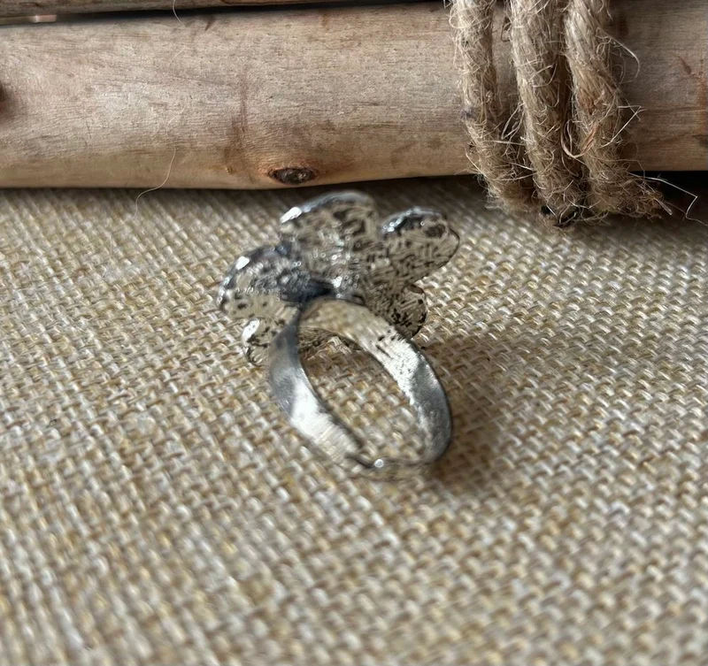 Bague Fleurs gris/orange