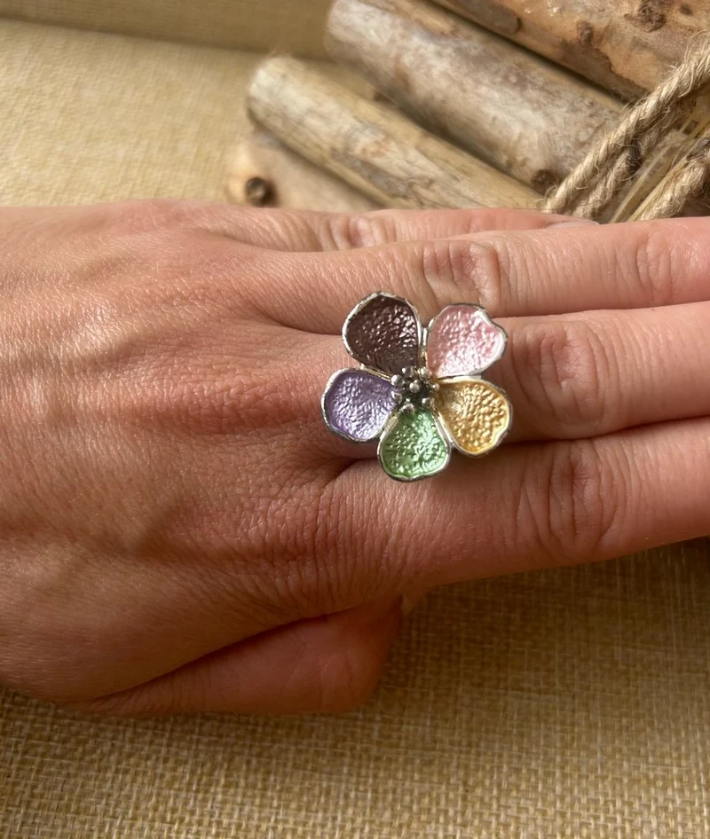 Bague Fleurs multicolore