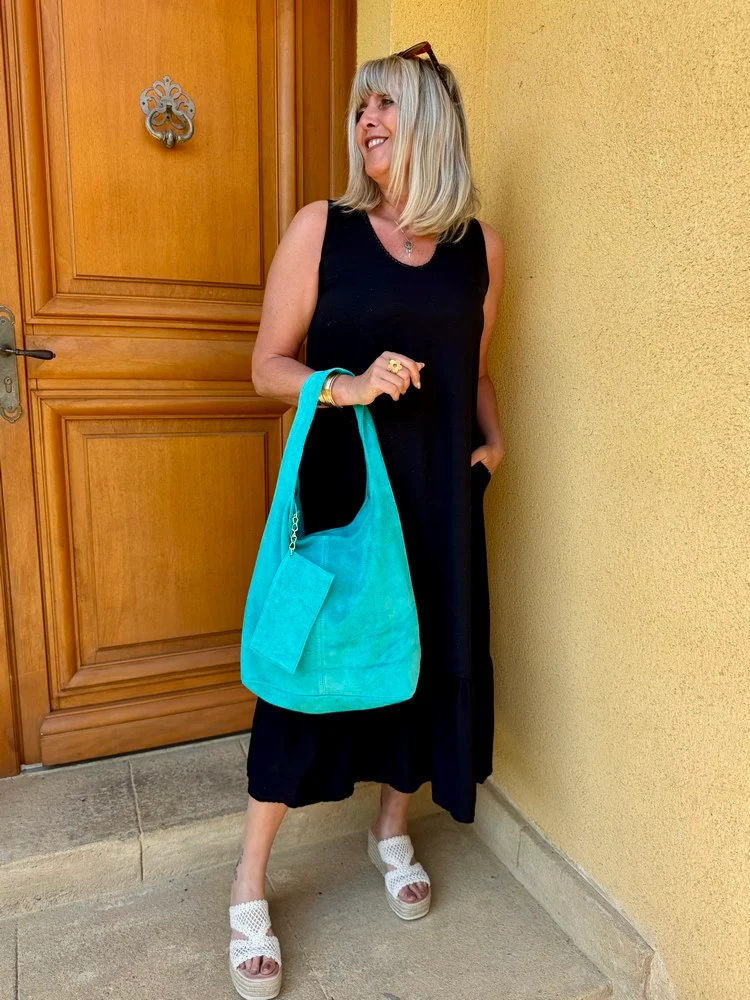 Sac besace en cuir Milano turquoise