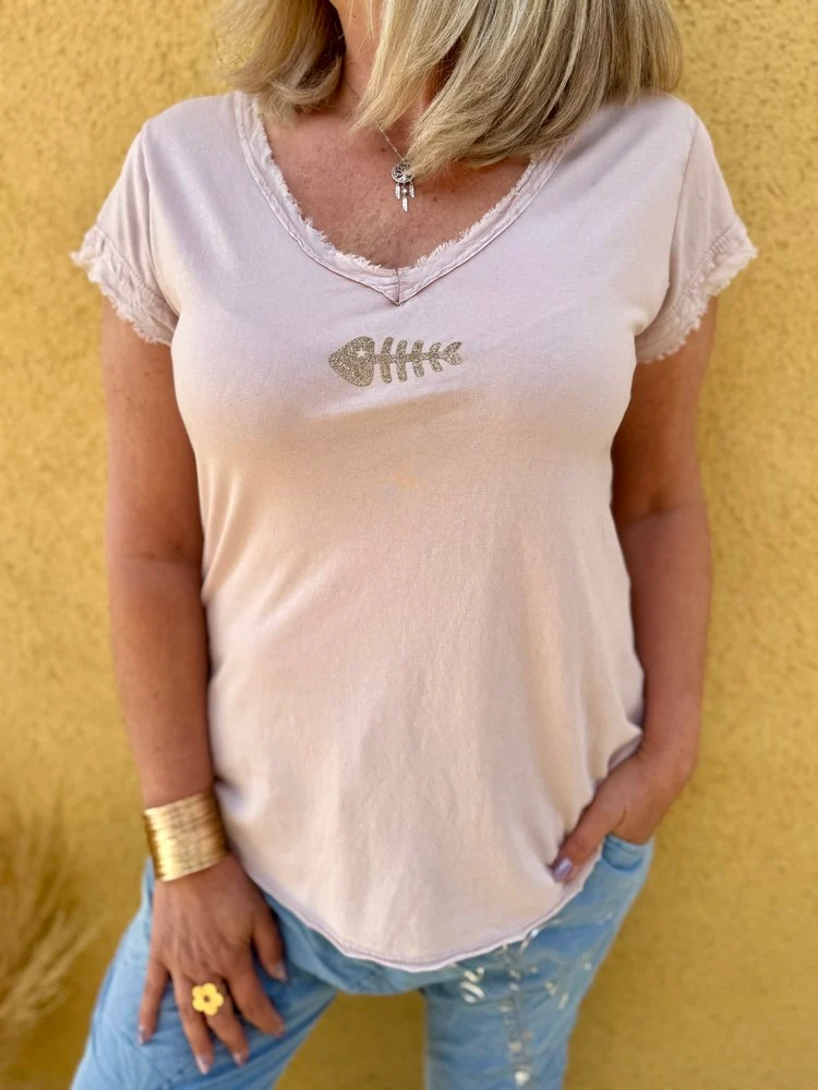 Teeshirt Poisson rose pâle