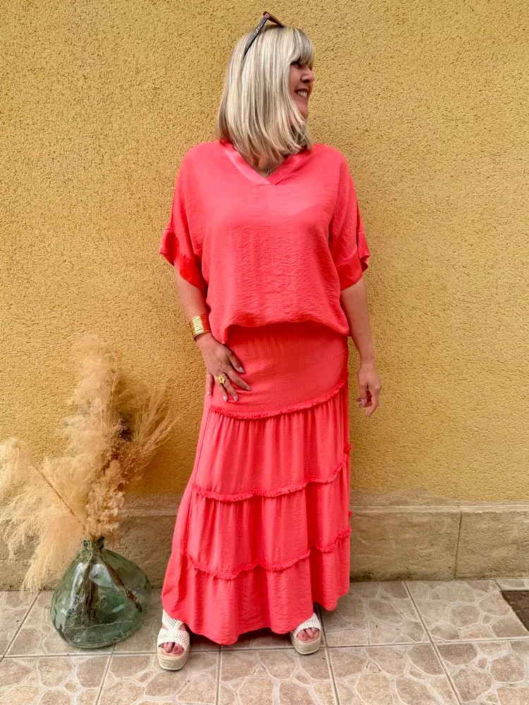 Jupe bohème Tina corail