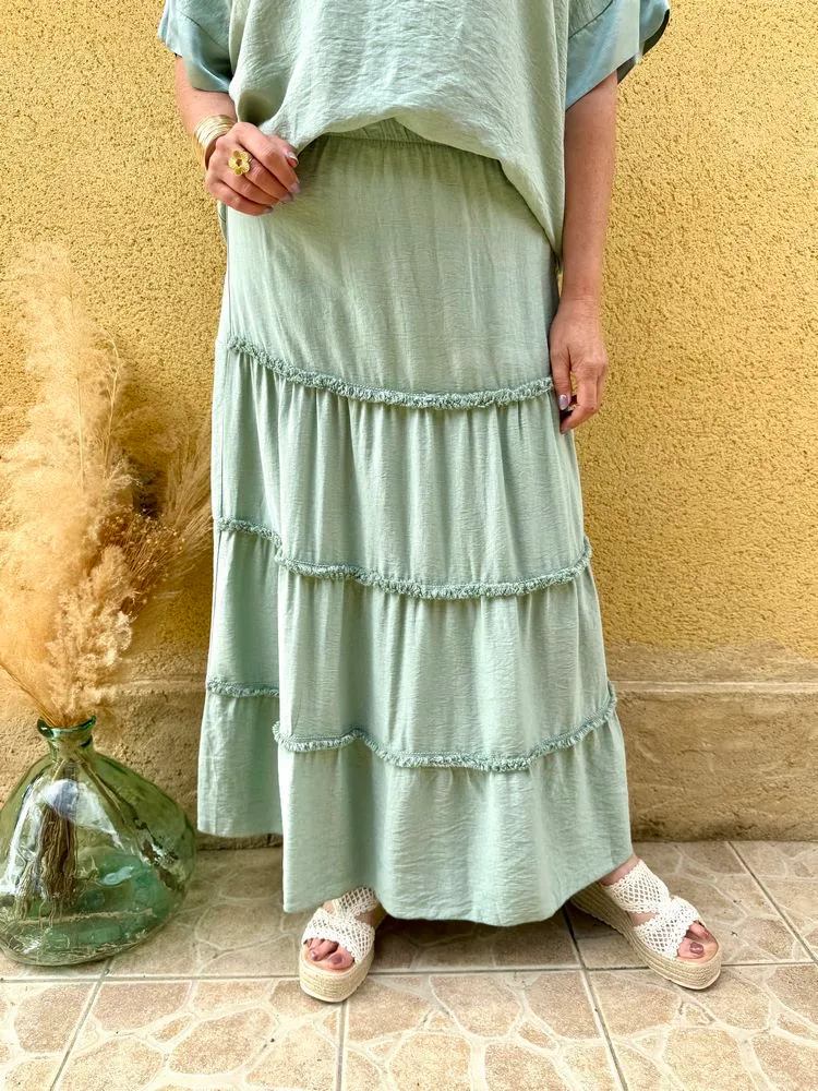 Jupe bohème Tina vert sauge