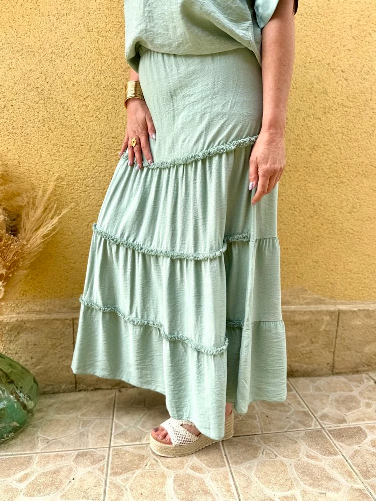 Jupe bohème Tina vert sauge