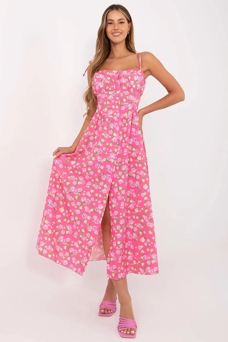 Robe fleurie rose longue été fendue
