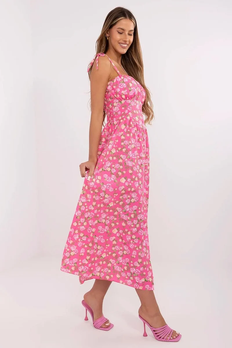 Robe fleurie rose longue été fendue