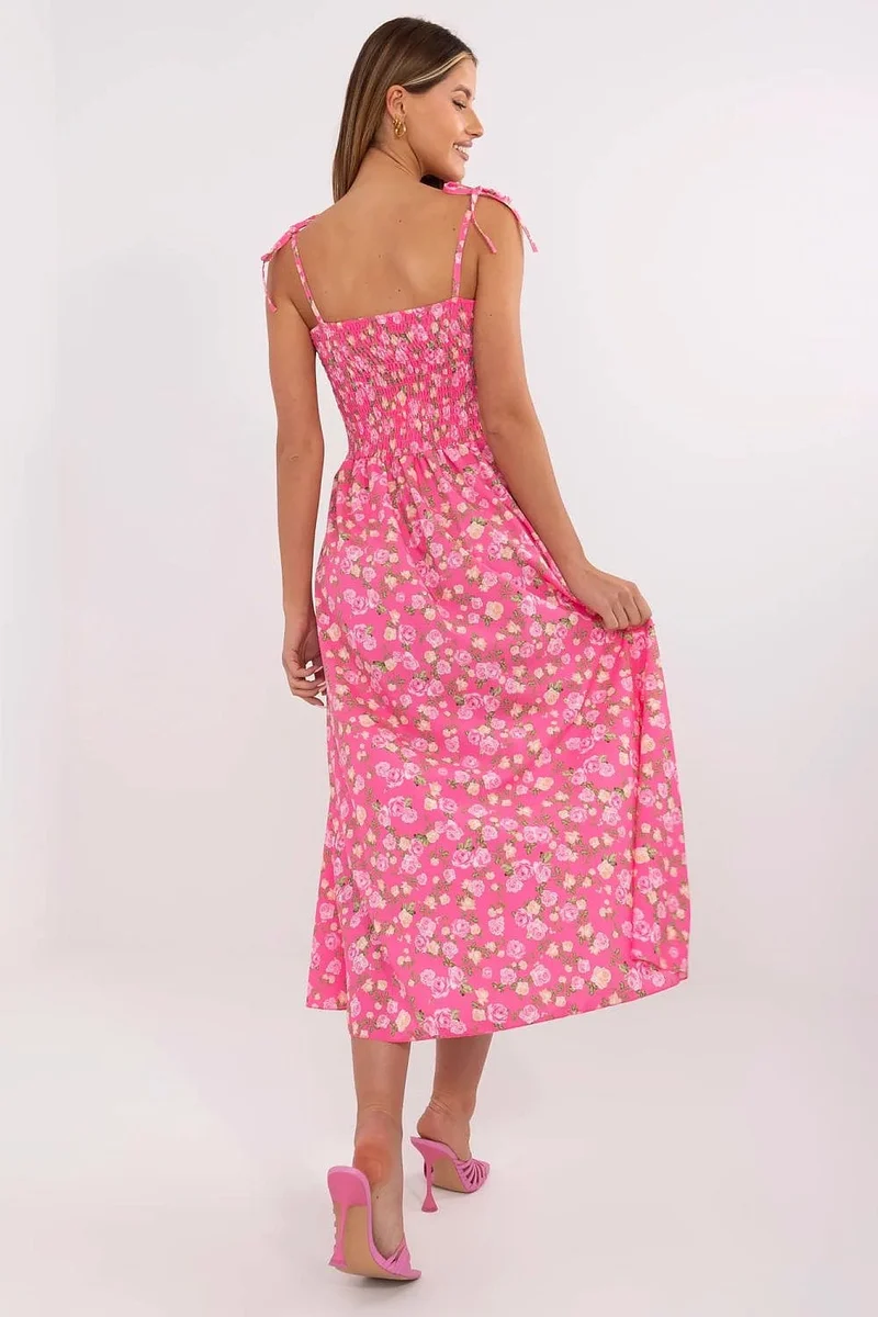 Robe fleurie rose longue été fendue
