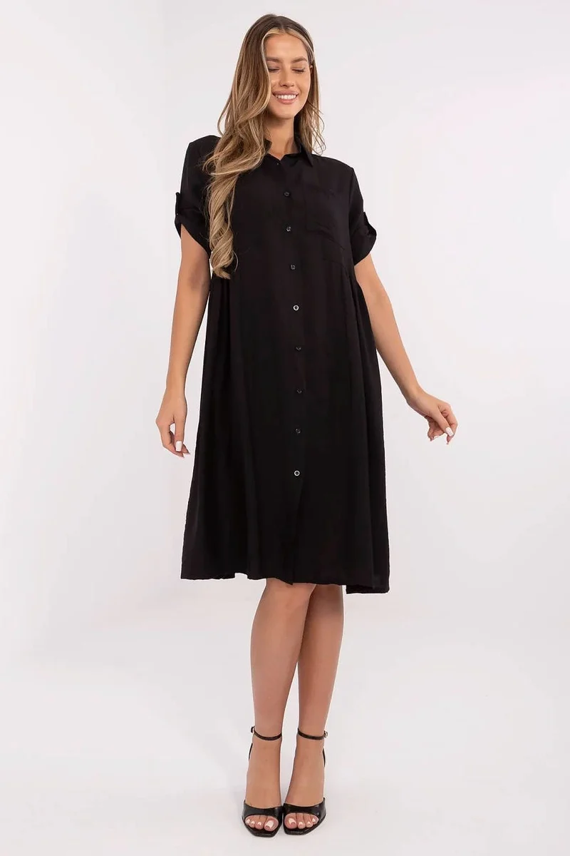 Robe chemise midi noire casual
