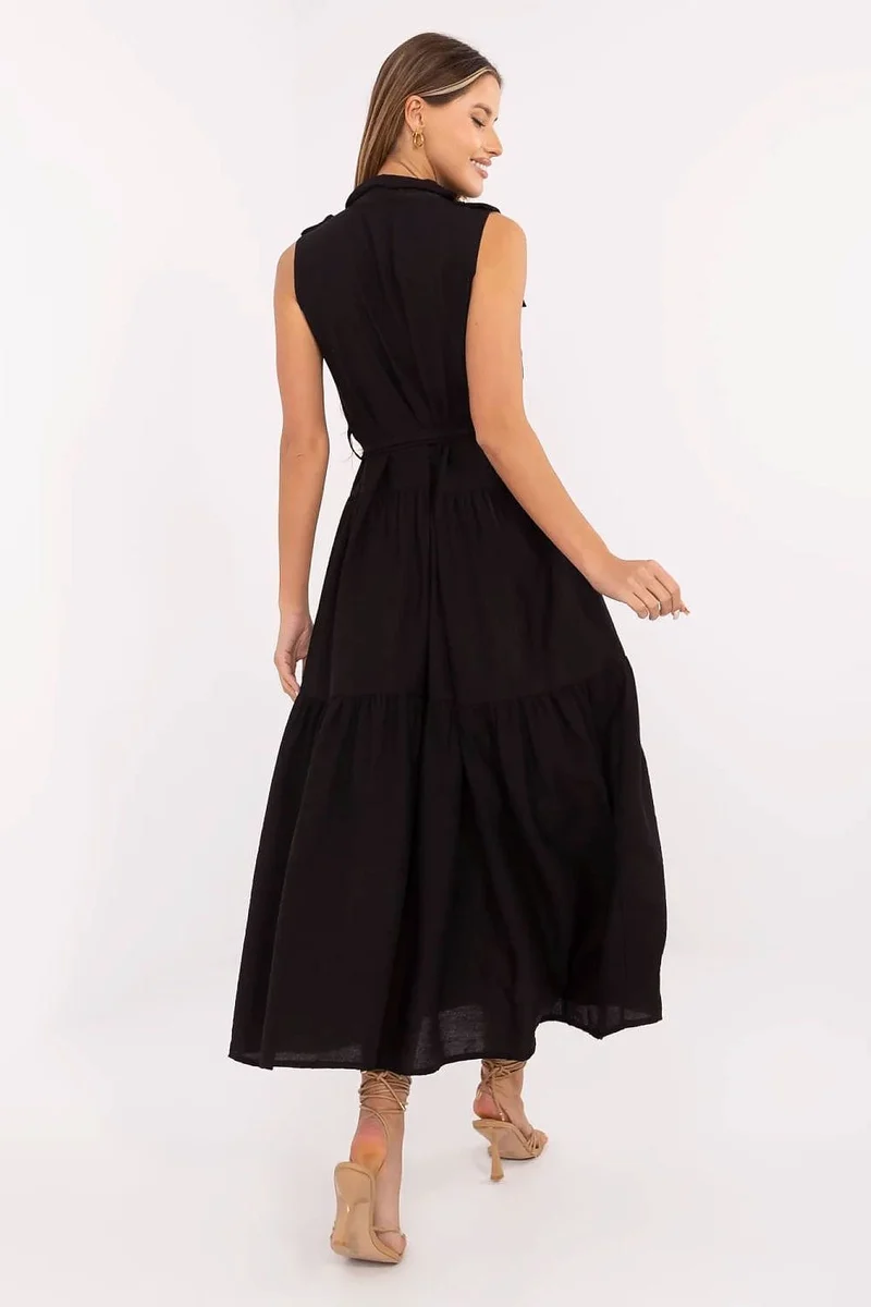 Robe casual midi sans manches ceinturée