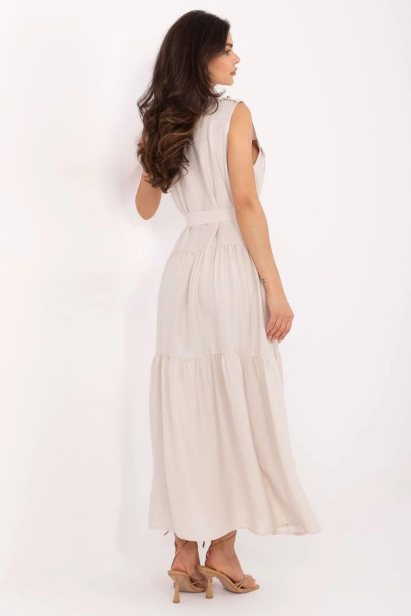Robe casual midi sans manches ceinturée